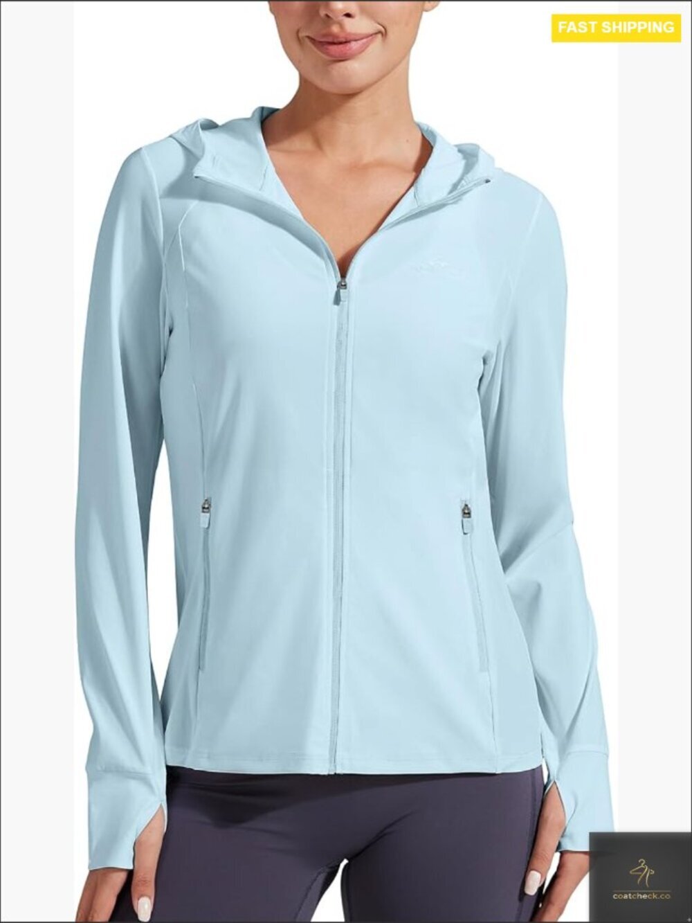 UPF 50+ Sun Protection Hoodie - Long Sleeve Zip Up Lightweight Hiking Jacket